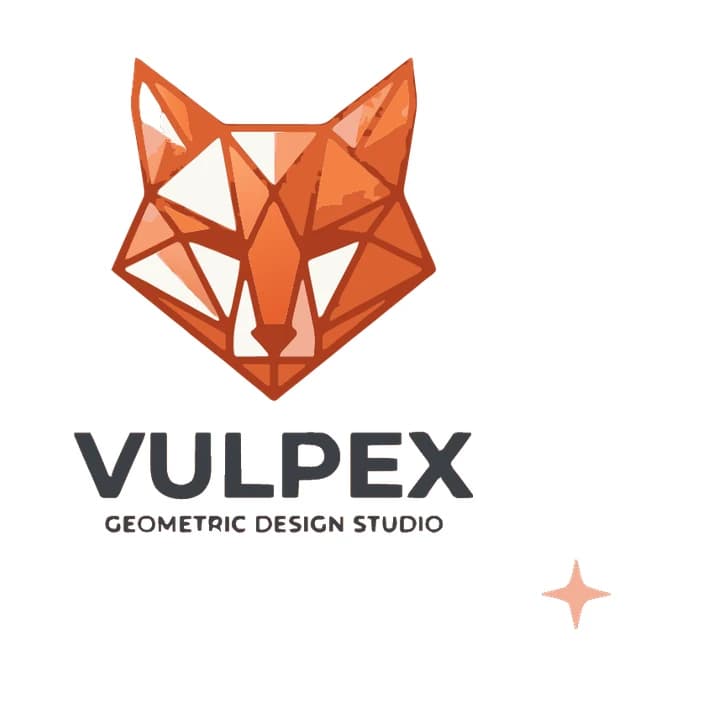 Trace of the fox logo on white: the fox, VULPEX and the tagline, plus the sparkle kept as a pale orange star at the bottom right