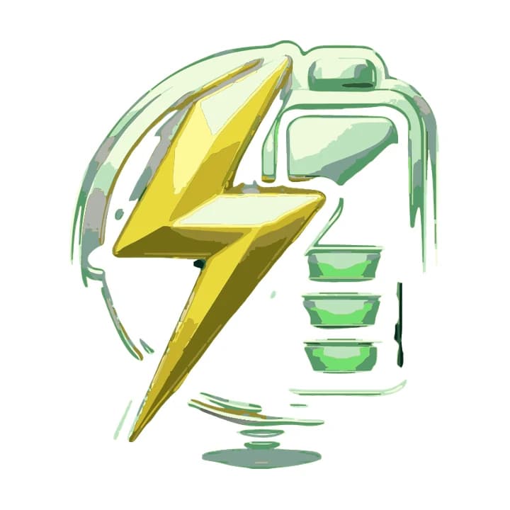 Vektorisierung eines glänzenden Blitz- und Batterie-Icons: Blitz in gelbe Facetten zerfallen, Silberring und Batterie als hellgrüne Streifen, graue Reflexion darunter