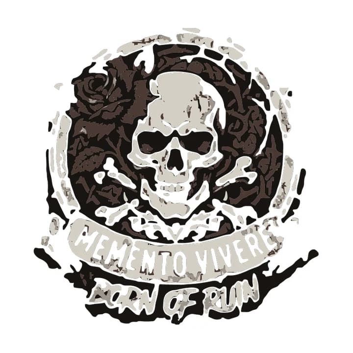 Vektorisiertes Grunge-Totenkopf-Badge, in Fragmente zerfallen, mit Löchern in der Schrift