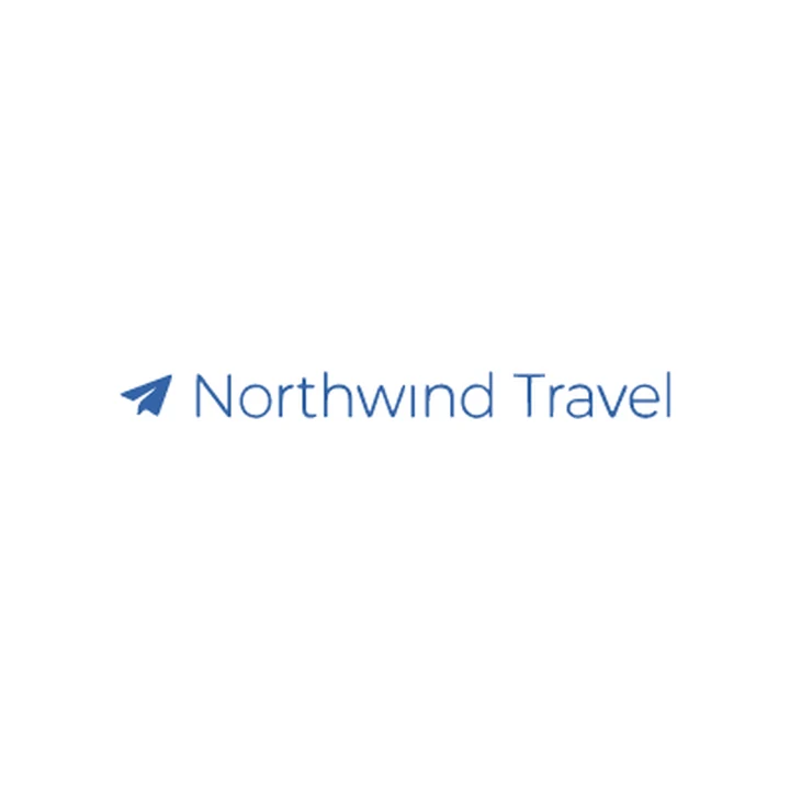 Das ganze breite Logo, ein kleiner Papierflieger und die Worte Northwind Travel, in einem runden Avatar mit weißem Rand eingepasst