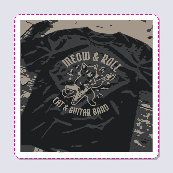 Ein ganzes T-Shirt auf dem Boden, in Grautönen nachgezeichnet, als Sticker in Form eines abgerundeten Quadrats