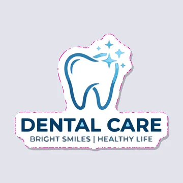 Dental logo with text below, joined into one sticker shape